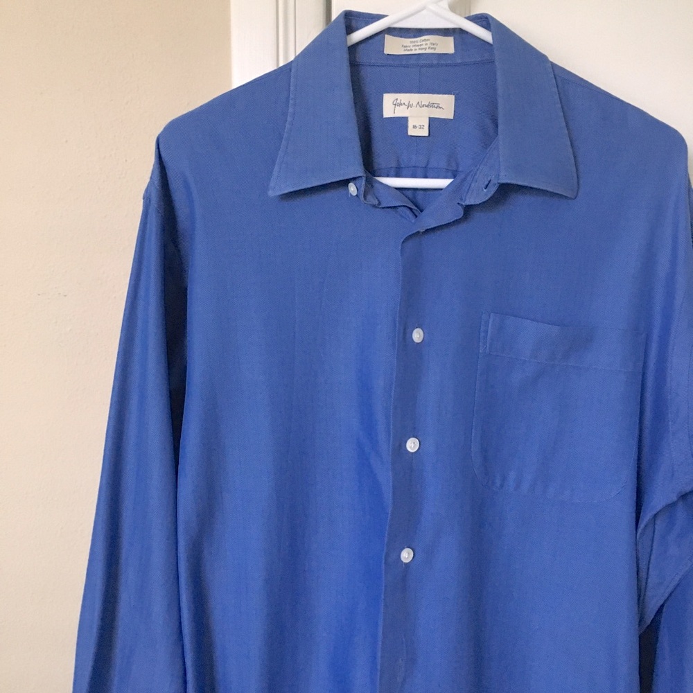 100% Cotton Nordstrom Blue Long Sleeve Herringbone Dress Shirt  | 16" Neck